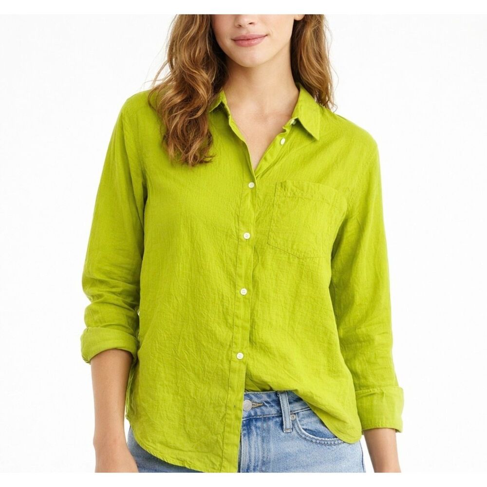 J.Crew Lime Green Garcon Classic Fit 100% Cotton Button Down Shirt Size 4 Summer